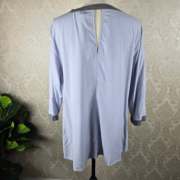 Soft Surroundings Size XL 100% Silk Light Blue Gray Tunic Scoop Neck Keyhole Bk - Picture 6 of 10